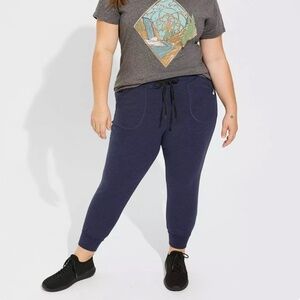 Torrid Happy Camper Classic Fit Crop Active Jogger Peacoat Spacedye Navy Blue 2